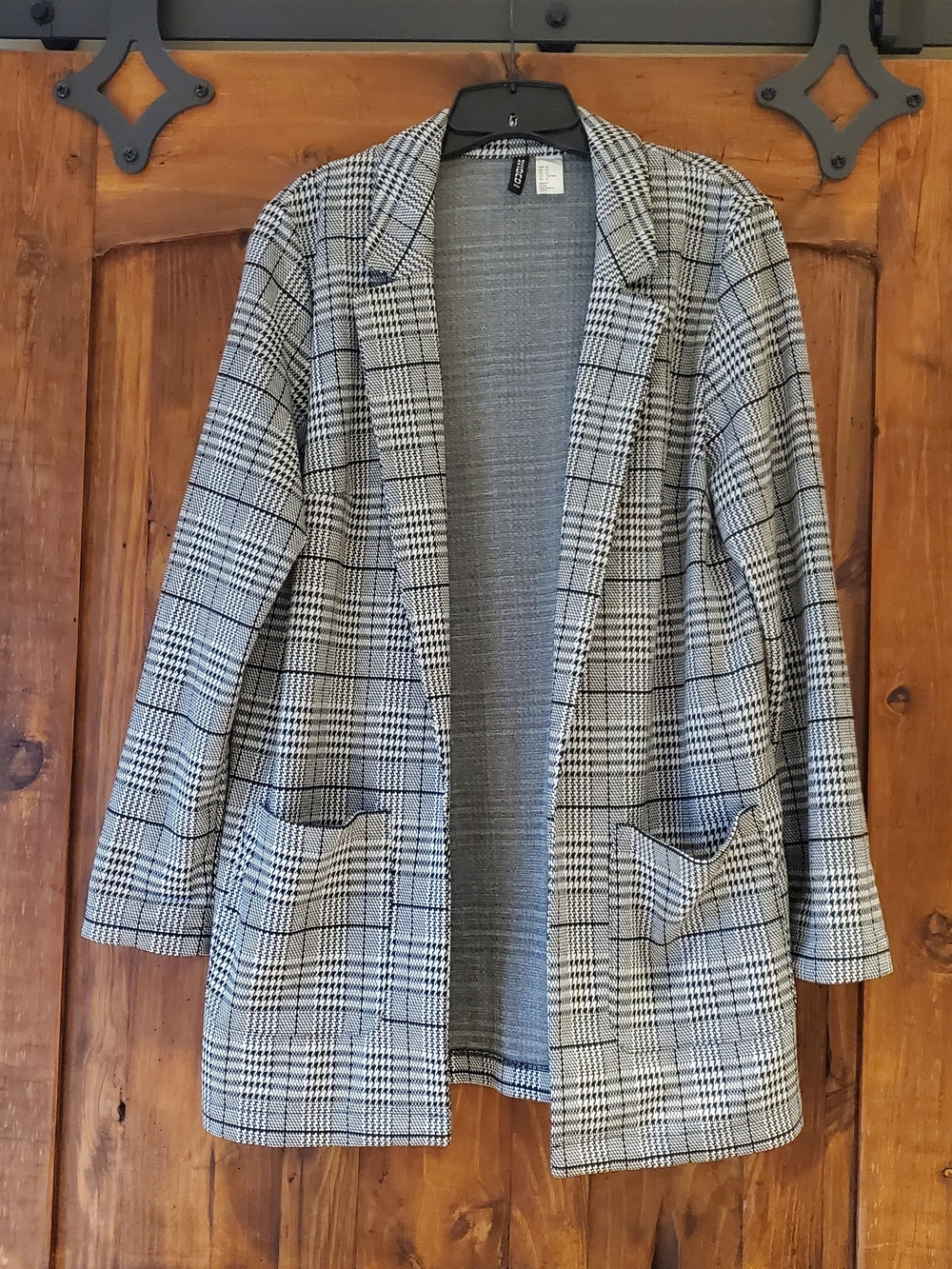 H&M Black & White Glen Plaid Open-Front Blazer